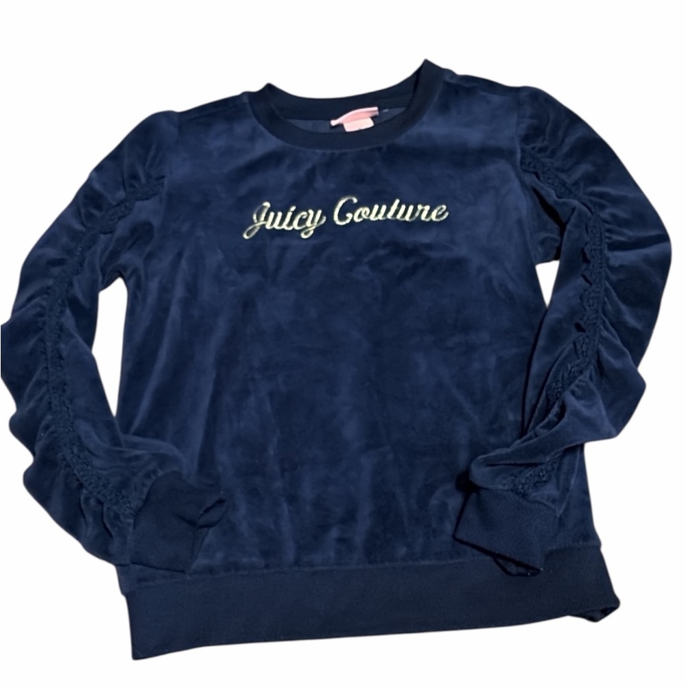 Juicy Couture Navy Blue Kids Velour Top with lace sleeves